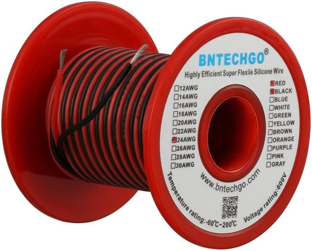 24 Gauge Silicone Wire Spool Red and Black 50Ft Each 2 Wires 24 AWG Stranded