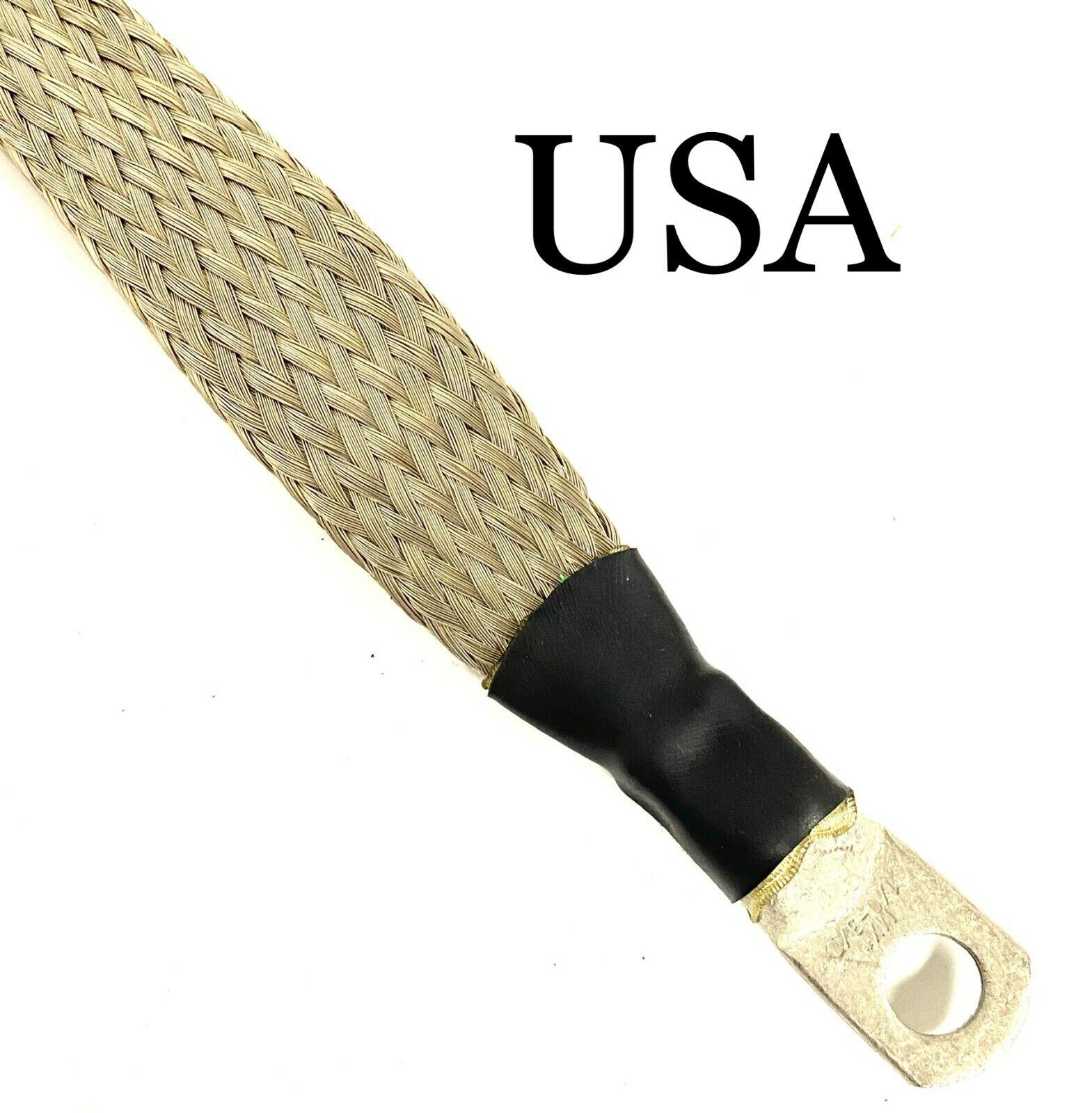 Tublar 1″ wide Braided tinned copper engine ground strap wire Cable lug