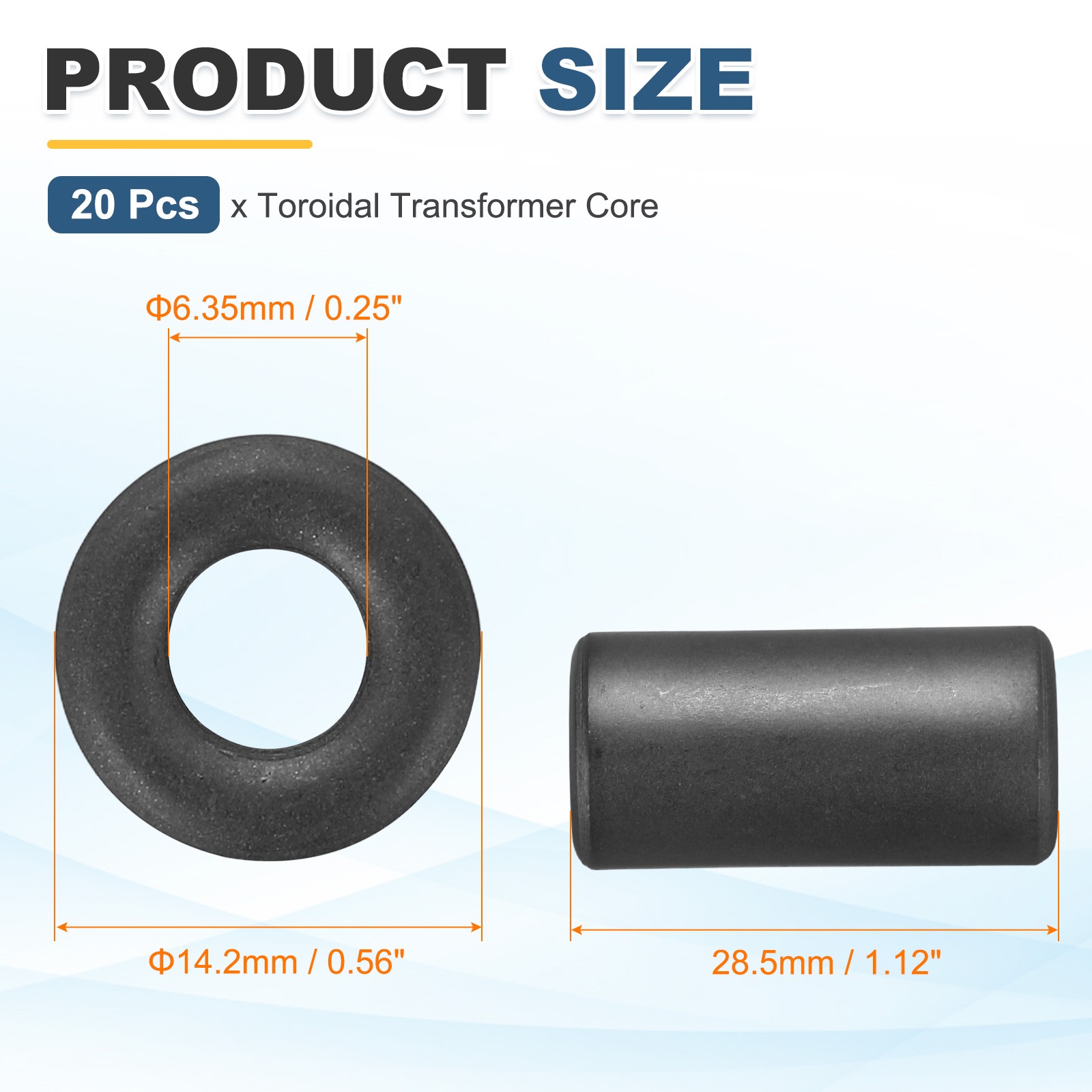 20Pcs Toroid Ferrite Core, 14.2×6.35×28.5mm Toroidal Transformer Ring Magnet
