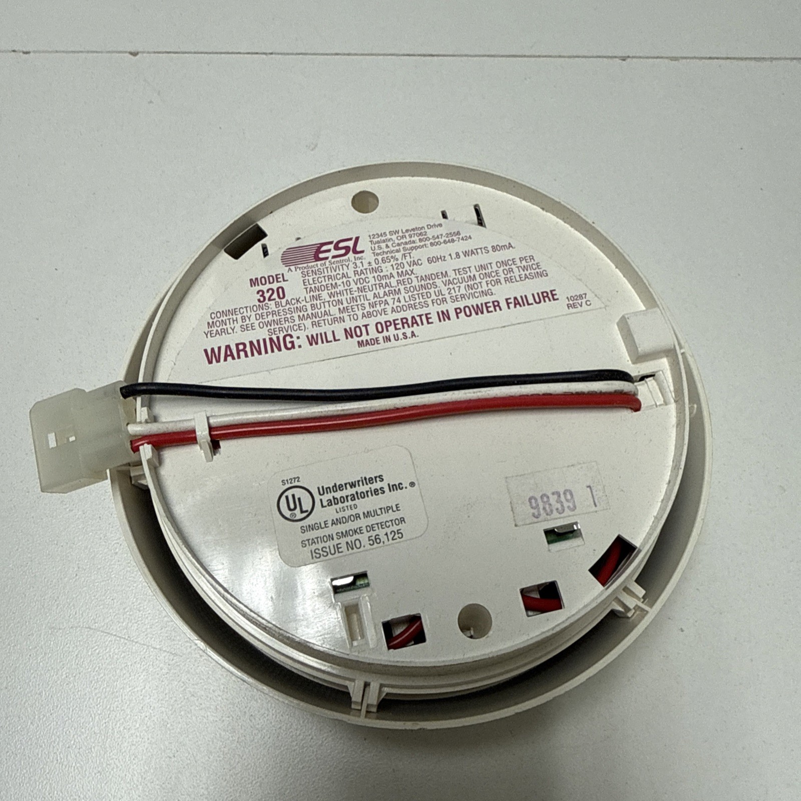 ESL 320 120VAC PHOTOELECTRIC SMOKE ALARM Detector – Fire Alarm