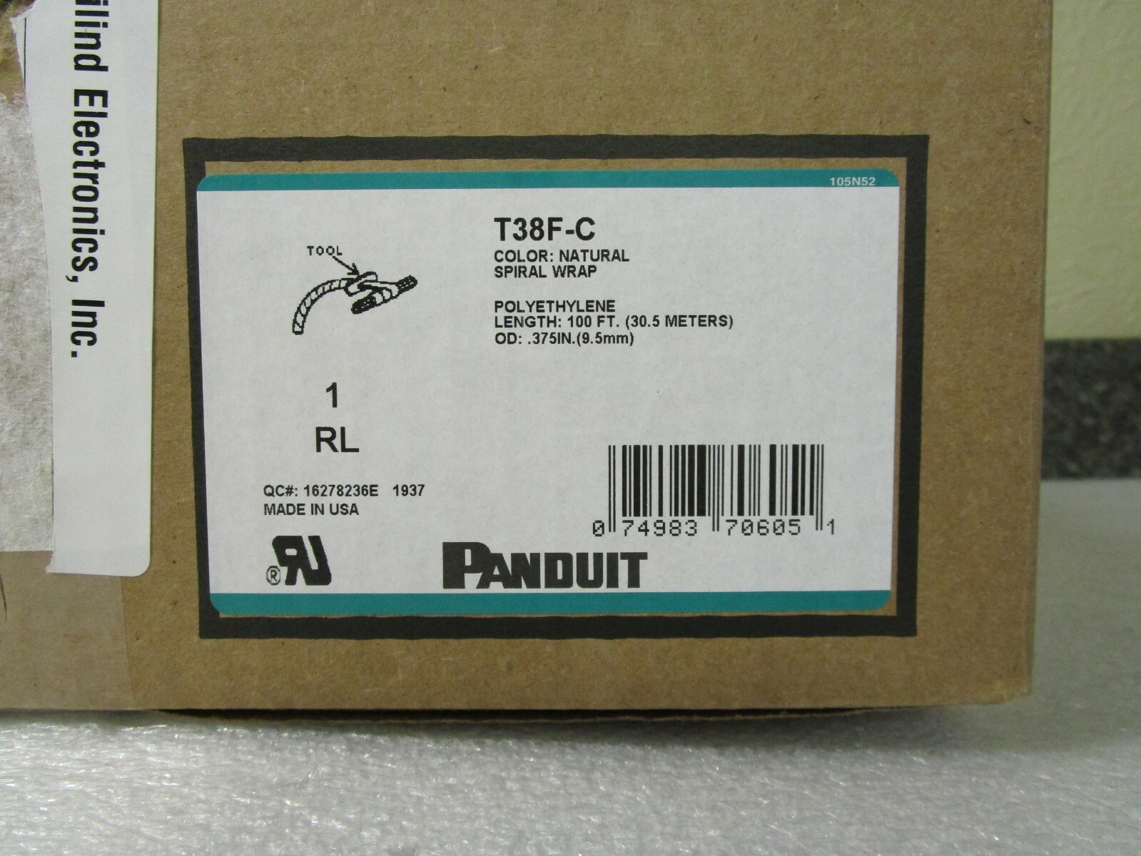 Panduit Spiral Wrap T38F-C 100 Feet OD .375 – Natural Color