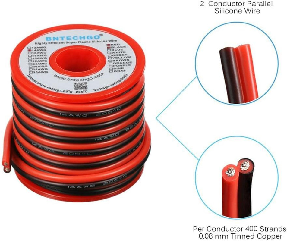 14 Gauge Flexible 2 Conductor Parallel Silicone Wire Spool Red Black