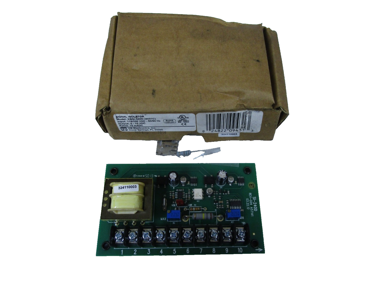 KB Electronics KBSI-240D (9431C) Signal Isolator 115/230Vac 10mADC 0-10Vdc