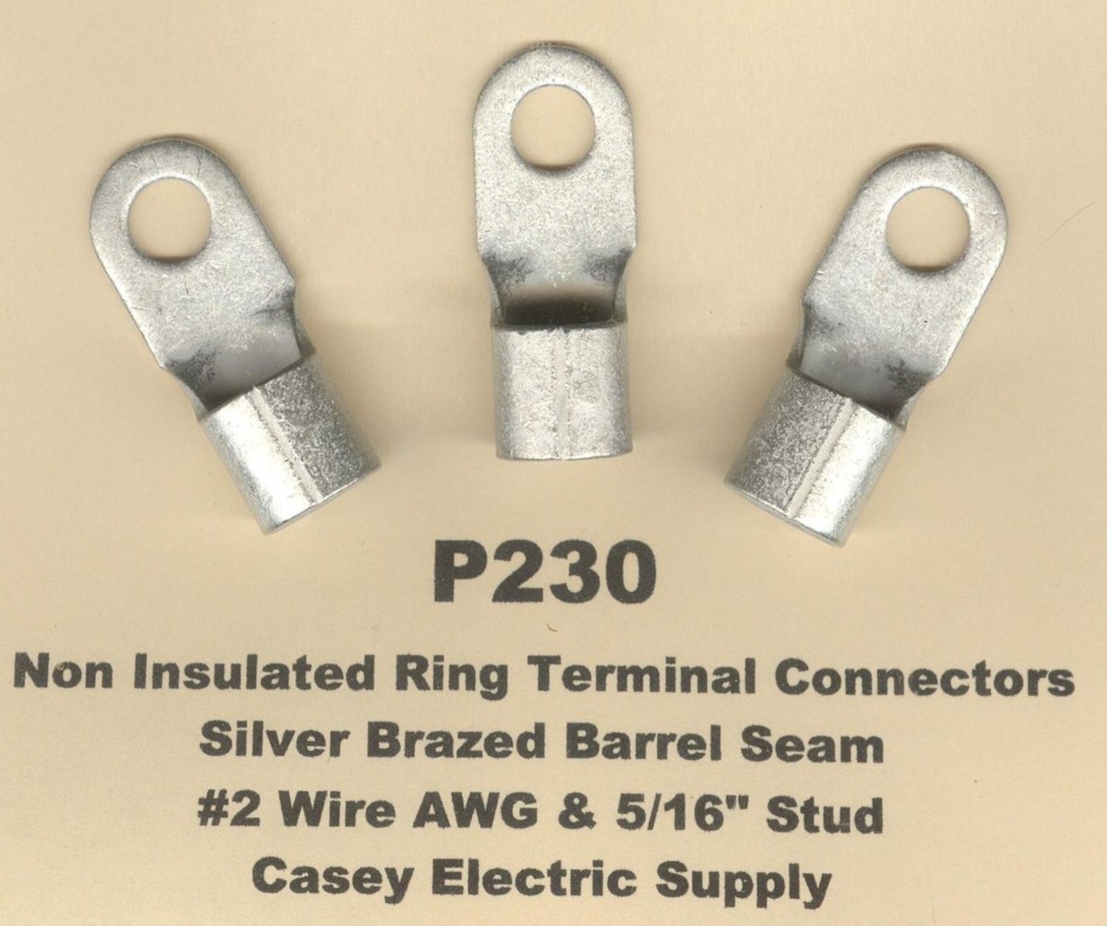 10 Bare RING Lug Brazed Barrel Terminal Connectors #2 Wire AWG 5/16″ Stud USA