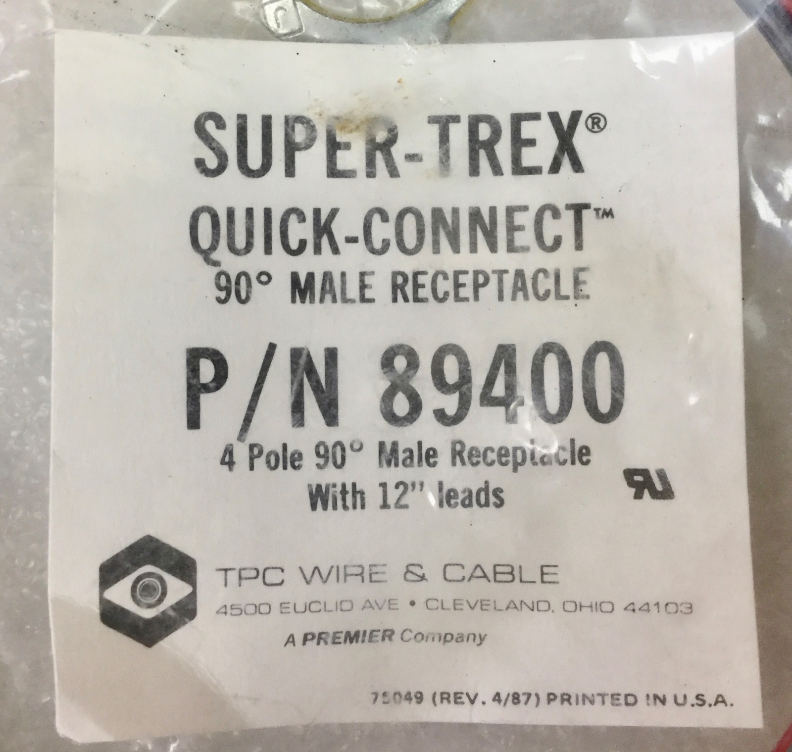 TPC 89400 4-PIN 90 DEGREE MALE RECEPTACLE WITH 12″ LEAD [SET OF 6] NEW N PKG