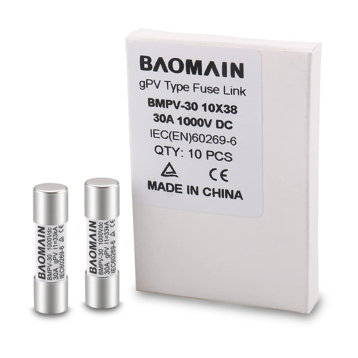 10Pack gPV Solar PV Fuse 30A 1000V DC, 10x38mm, 33kA Breaking Capacity, CE Li…