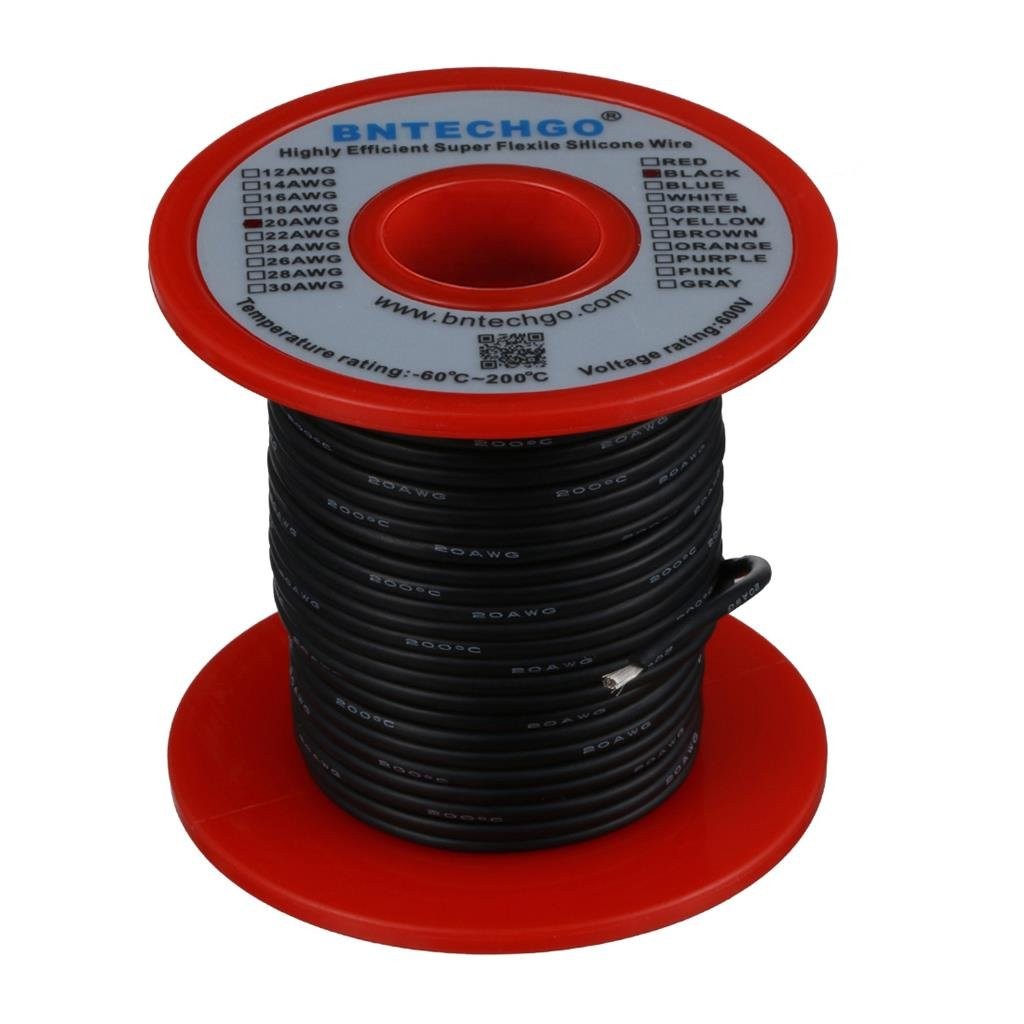 20 Gauge Silicone Wire Spool Black 100 feet Ultra Flexible High Temp 200 deg…