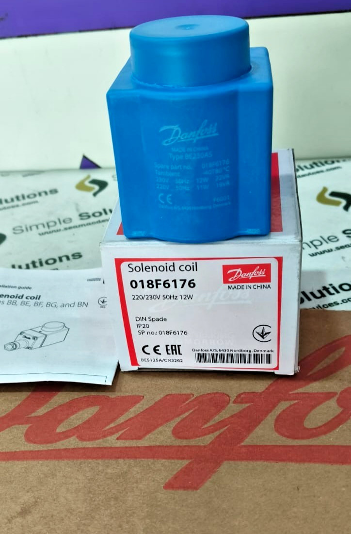 2PCS LOT- Danfoss 018F6176 Solenoid Coil BE230AS, DIN Spade,220 – 230VAC- NEW