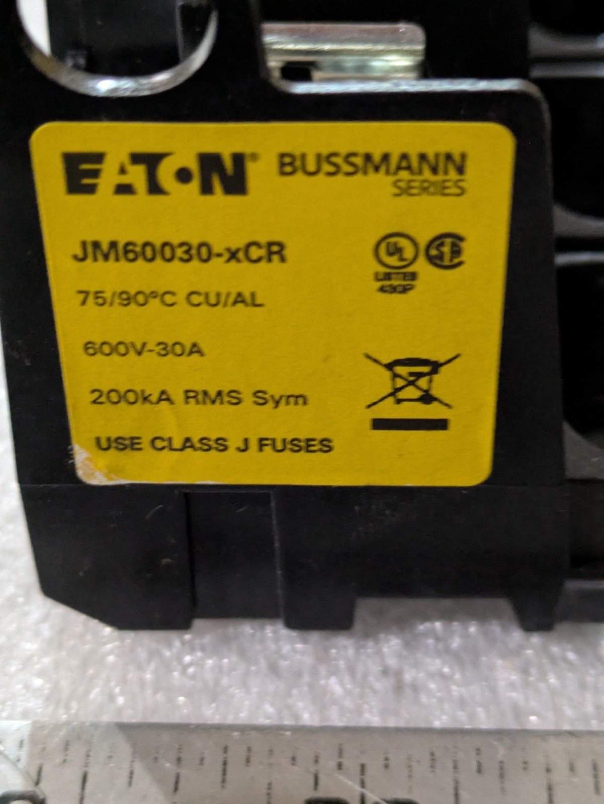 Bussmann JM60030-3CR Modular Fuse Block 3 Pole 30A 600V Class J Industrial OEM