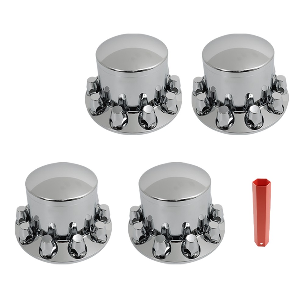 Chrome Rear Wheel Axle Hub Cover Kit Semi ABS 33mm Nut Covers Plastic Set of 4