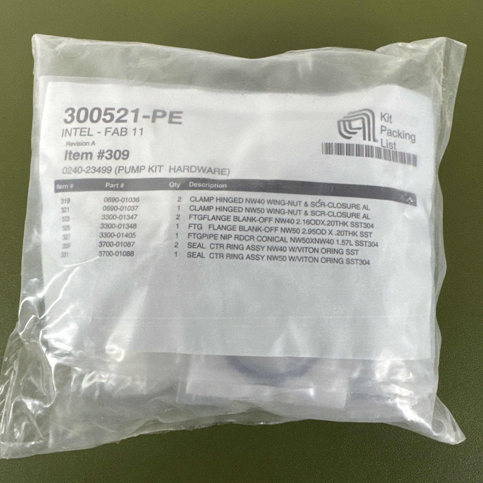New-Sealed, AMAT 0240-23499 Pump Kit Hardware, 300521-PE Intel Fab 11 #309