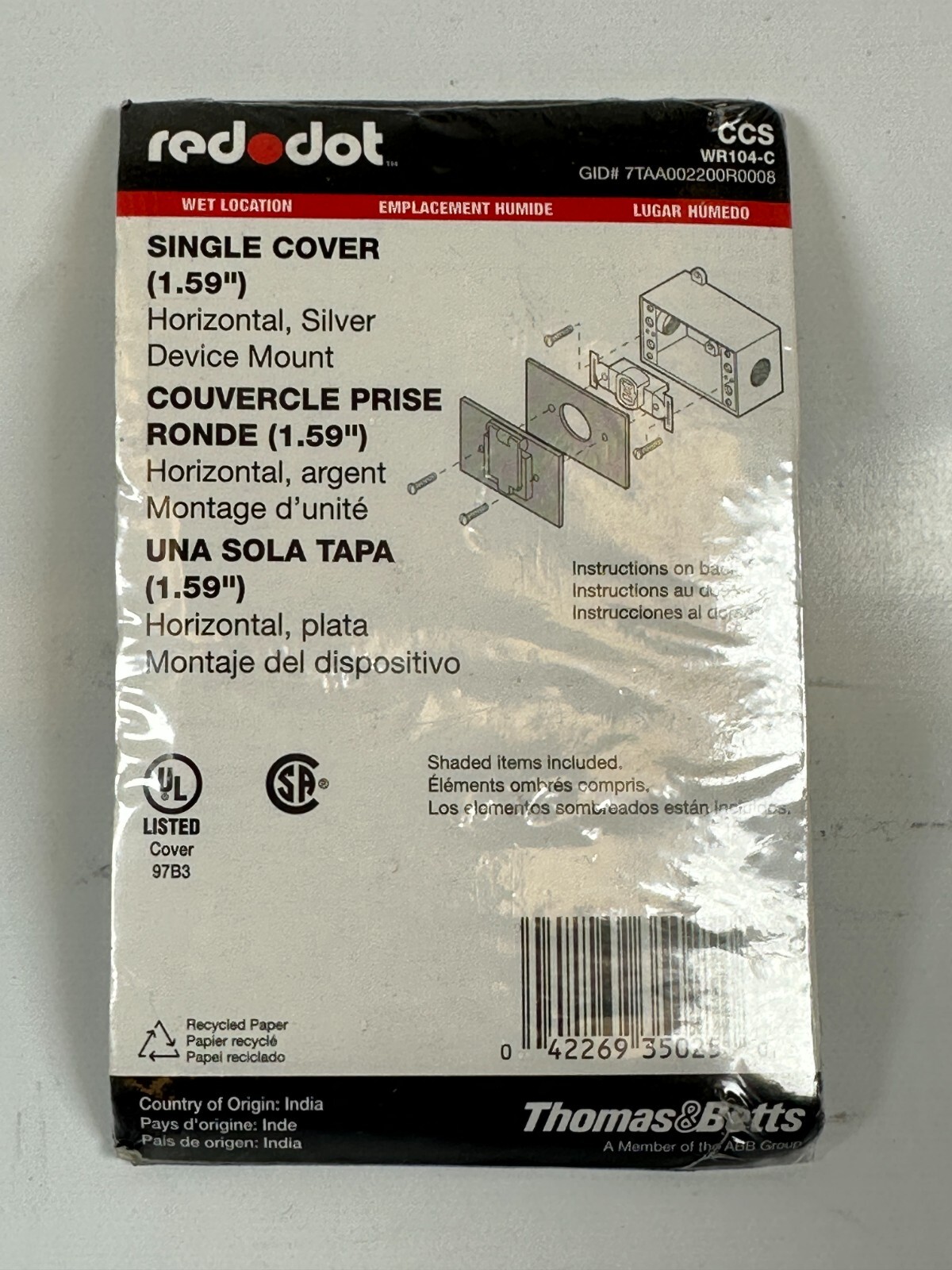 Red Dot Thomas & Betts CSS WR104-C Single Cover (1.59″) Horizontal Device Mount