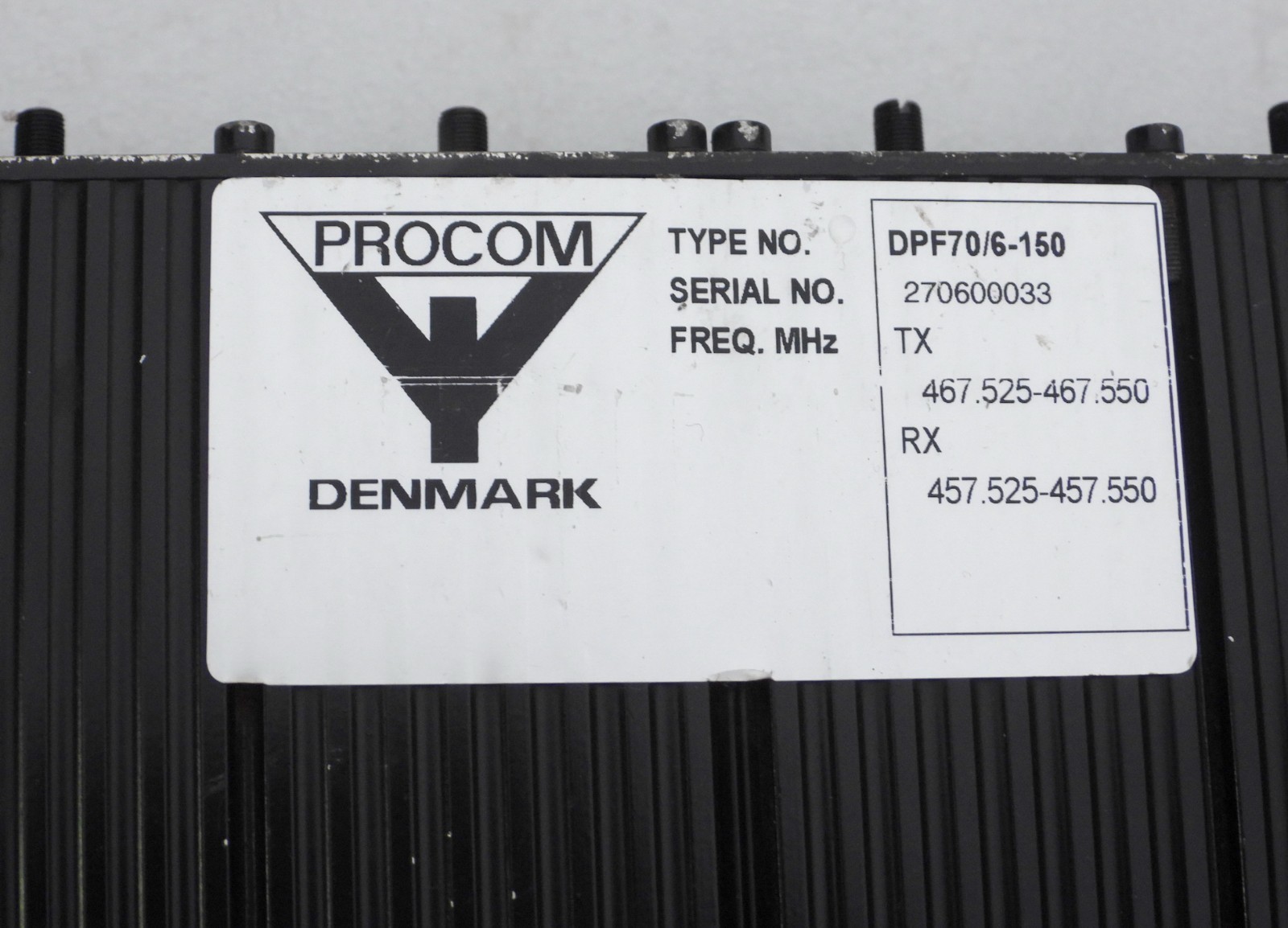 PROCOM DENMARK TYPE DPF70/6-150 RADIO COMM. SYSTEM 6-CAVITY DUPLEX FILTER