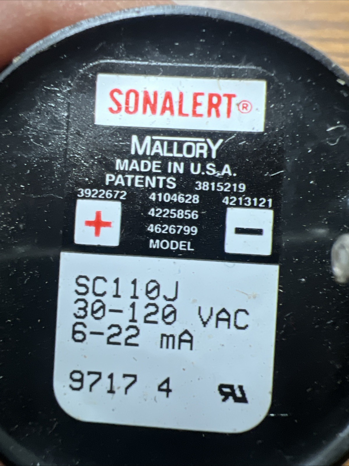 MALLORY SONALERT SC110J Transducer, Piezo, Alarm, Slow Pulse, 30 V, 120 V, 19 mA