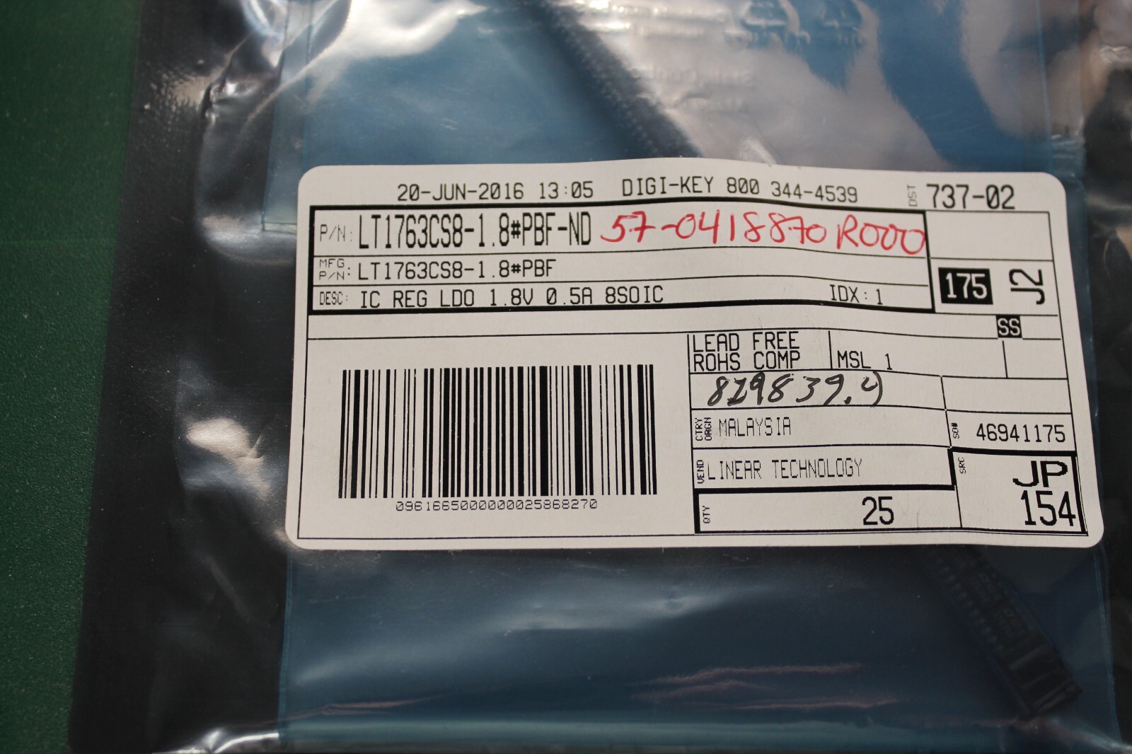 LT1763CS8-1.8#PBF LDO Voltage Regulators 1.8V 500mA (qty 25)