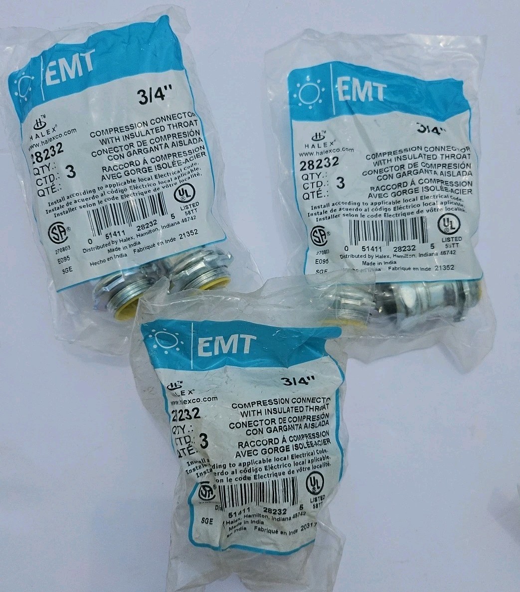 Halex 28232 EMT Compression Connector 3/4″ Insulated Throat Lot Of 9 Connector