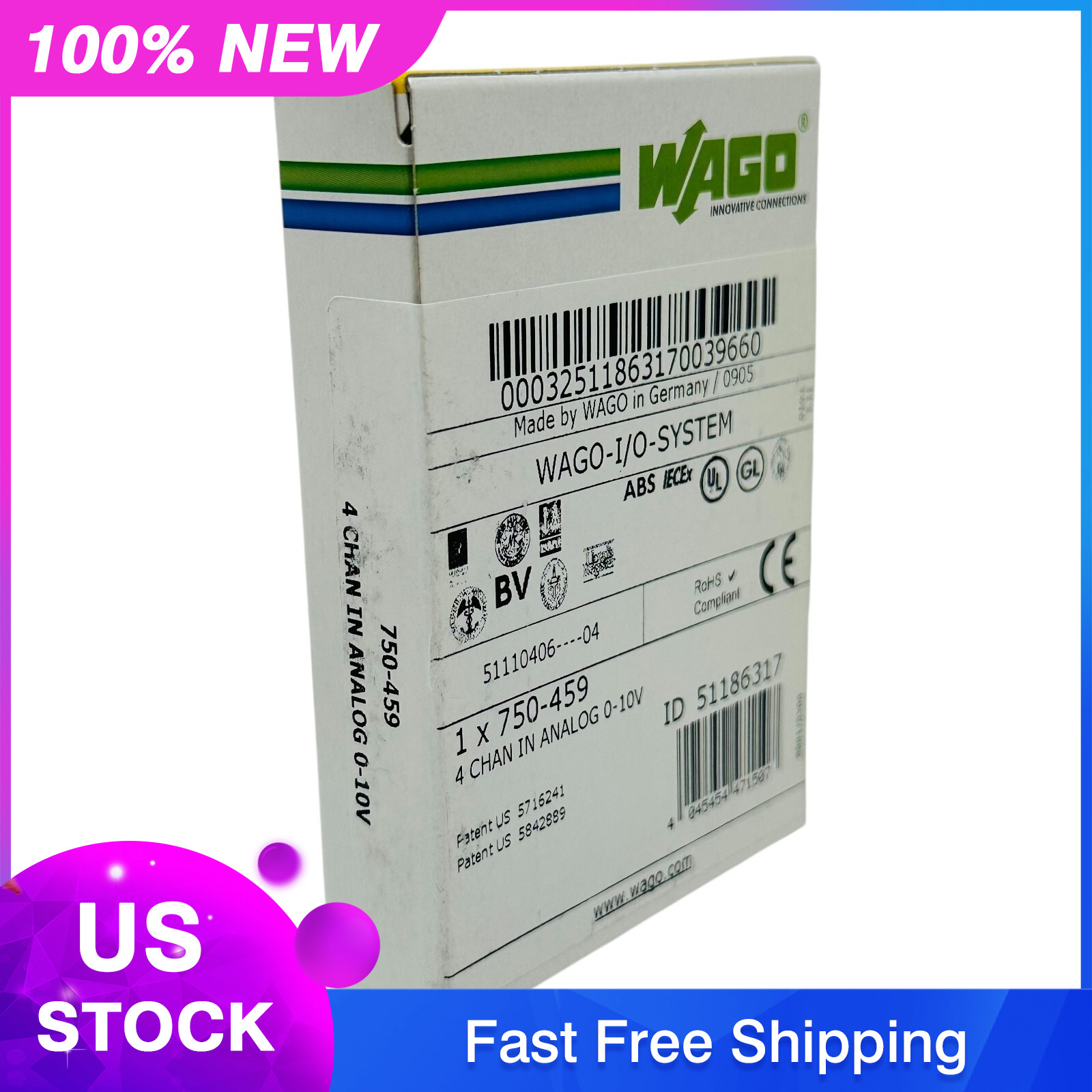 WAGO 750-459 INPUT MODULE ANALOG 4 CHANNEL 10 VDC NEW/NOS IN FACT SEALED BOX