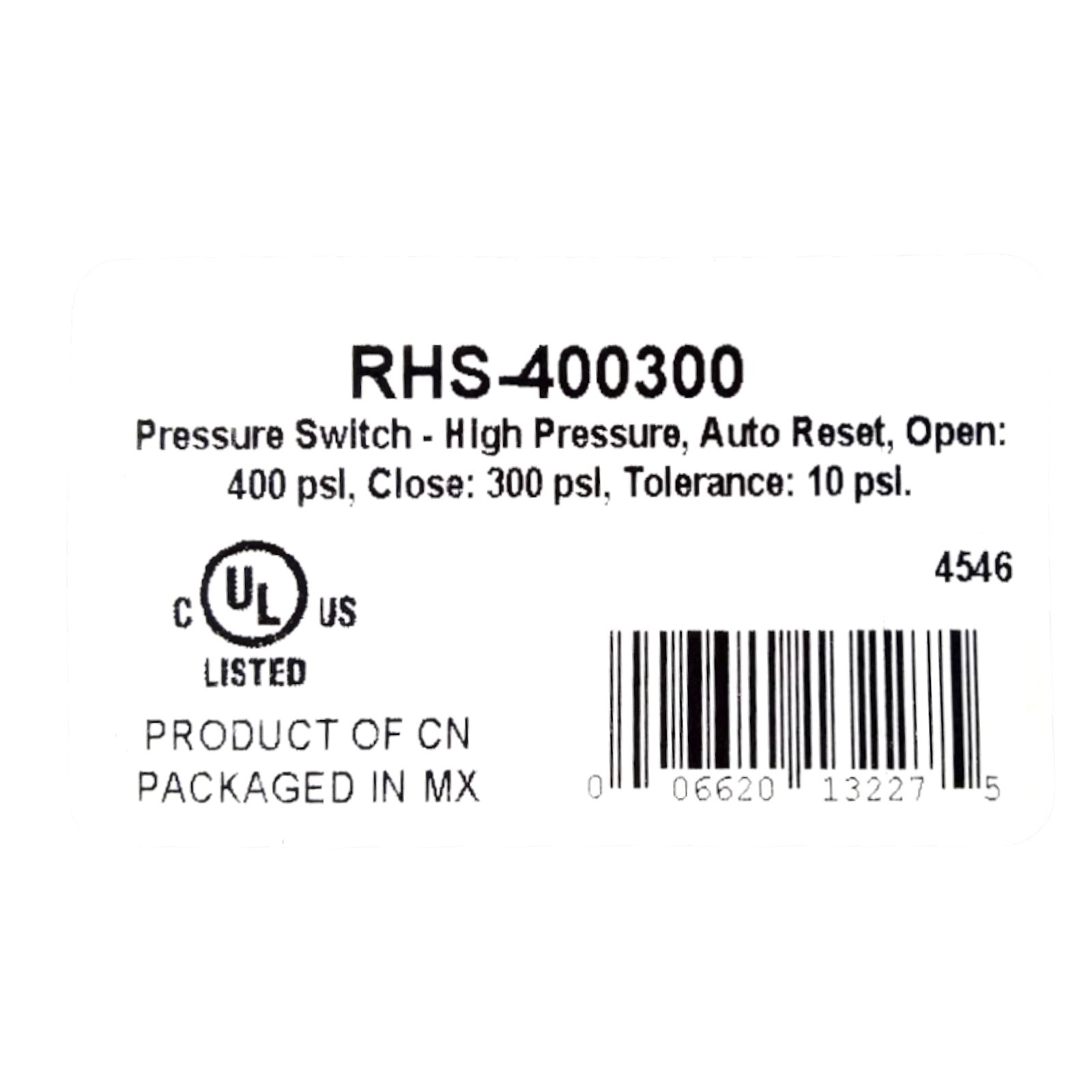Ranco RHS-400300 High Pressure Switch Open 400 Close 300 PSI HVAC Refrigertion