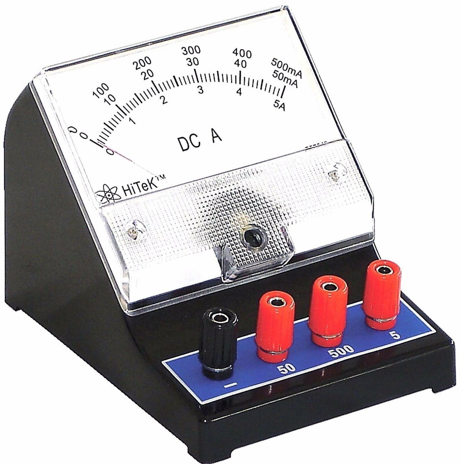 HiTeK D.C. AMMETER MODEL P57049 TRIPLE SCALE 0-500Ma-/0-50Ma/ 0-5A SCHOOL LAB