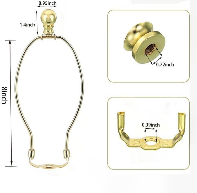 Polished Brass Lamp Harp Holder 8 Inch Set Finials Saddle Base Shade Bracket