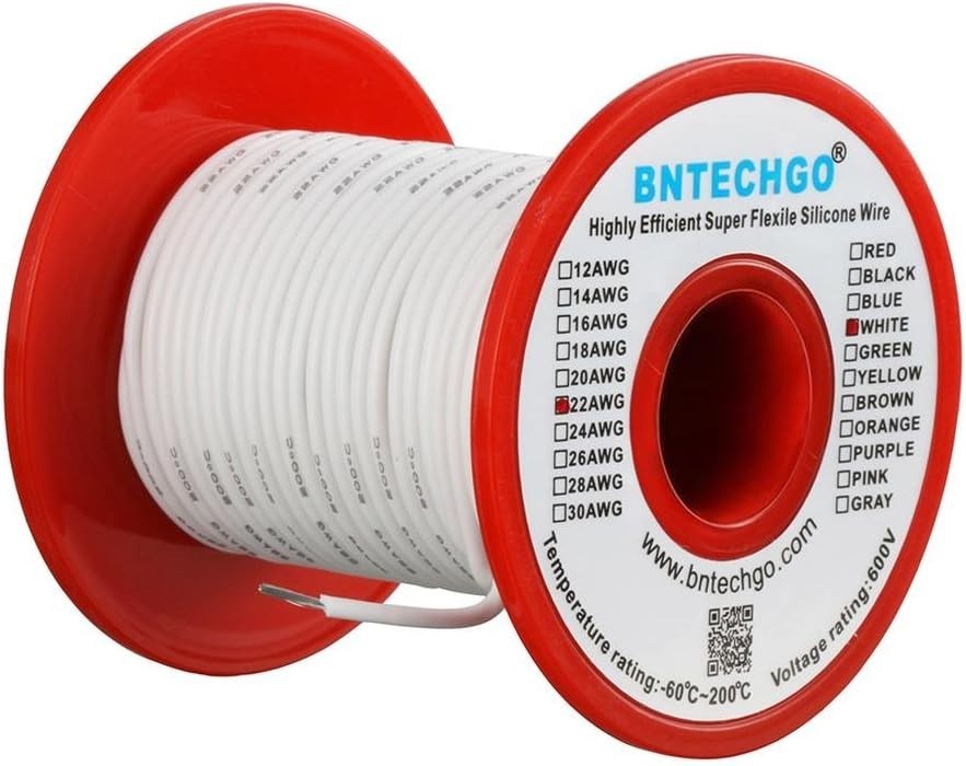 22 Gauge Silicone Wire Spool 100 ft White Flexible 22 AWG Stranded Tinned Cop…