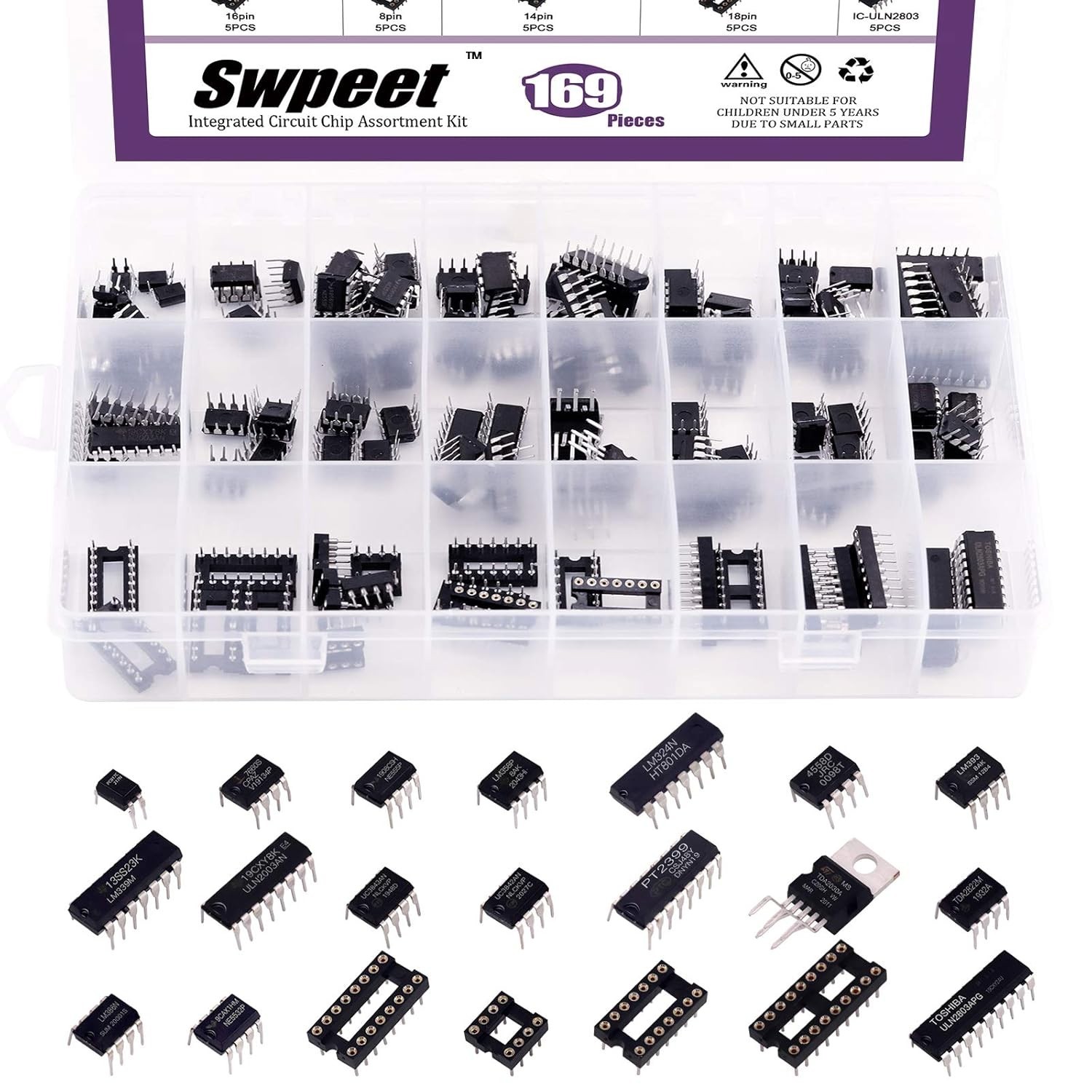 169 Pcs IC Chip Assortment Kit Includes Opamp Oscillator Pwm Timer Automotive…
