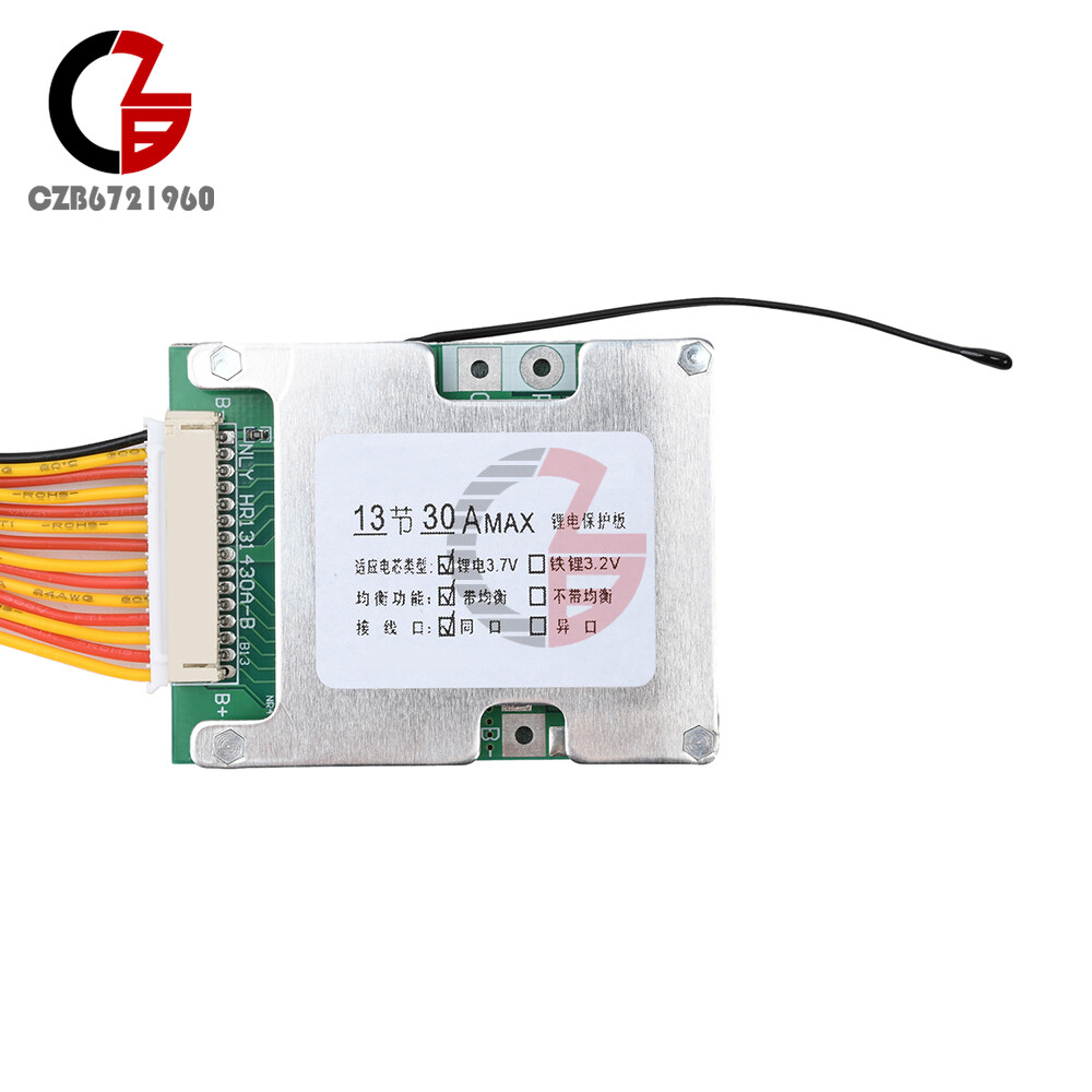 13S 48V 30A 18650 Li-ion Battery Protection Board BMS w/ Equalization for E-bike