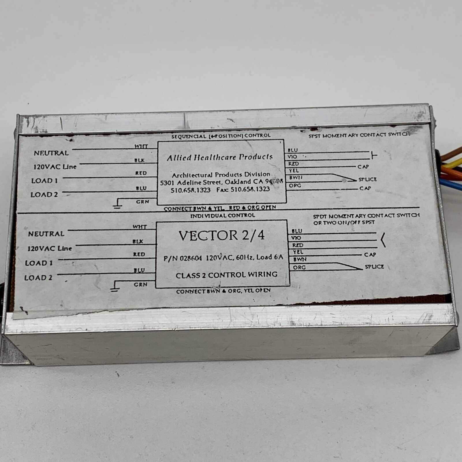 Allied Healthcare 028604 Vector 2/4 Contact Switch Wiring Control 120V