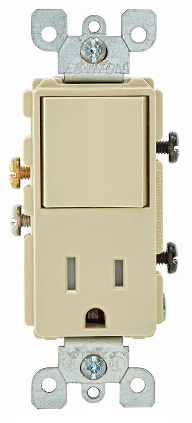 Leviton 5625-I, 120 V 15 A, Ivory, Decorator Combination Switch/Receptacle, 1 pc
