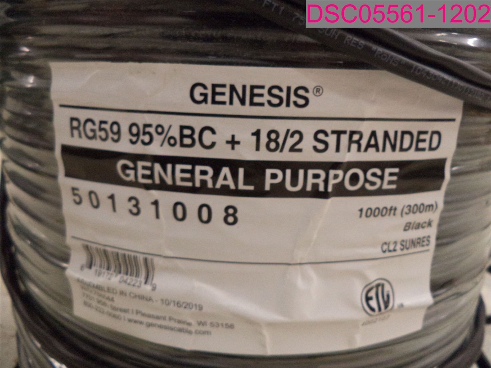 GENESIS RG59 95 + 18/2 STRANDED 1000ft. Black 50131008