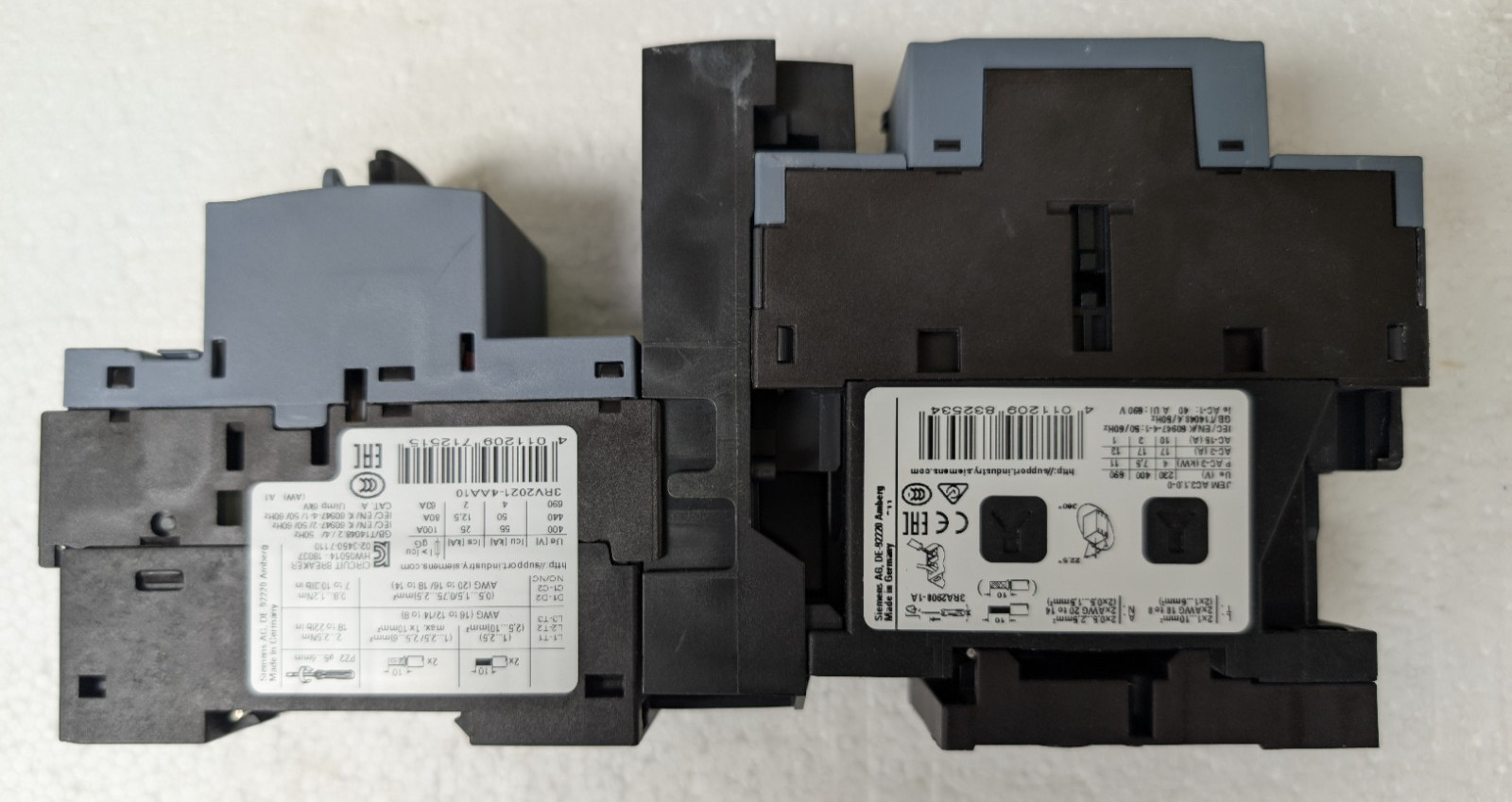 Siemens 3RT2025-2AK60 Contactor, With 3RV2021-4AA10 Breaker Used