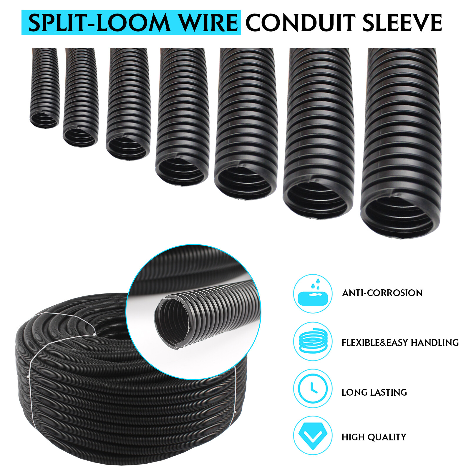 Automotive Split Cable Sleeves Flexible Wire Conduit,Wire casing 12&32Feet Lot