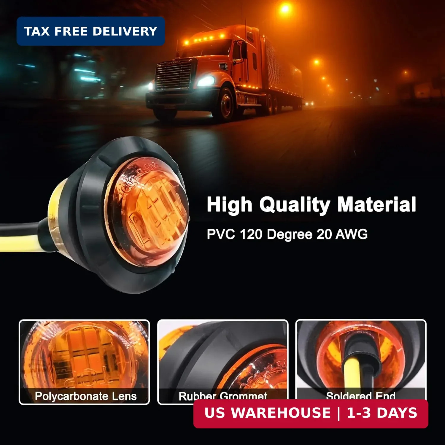 20pcs 3/4 Inch LED Marker Lights – 3rd Gen Round Mini Amber/Red Clearance Lights