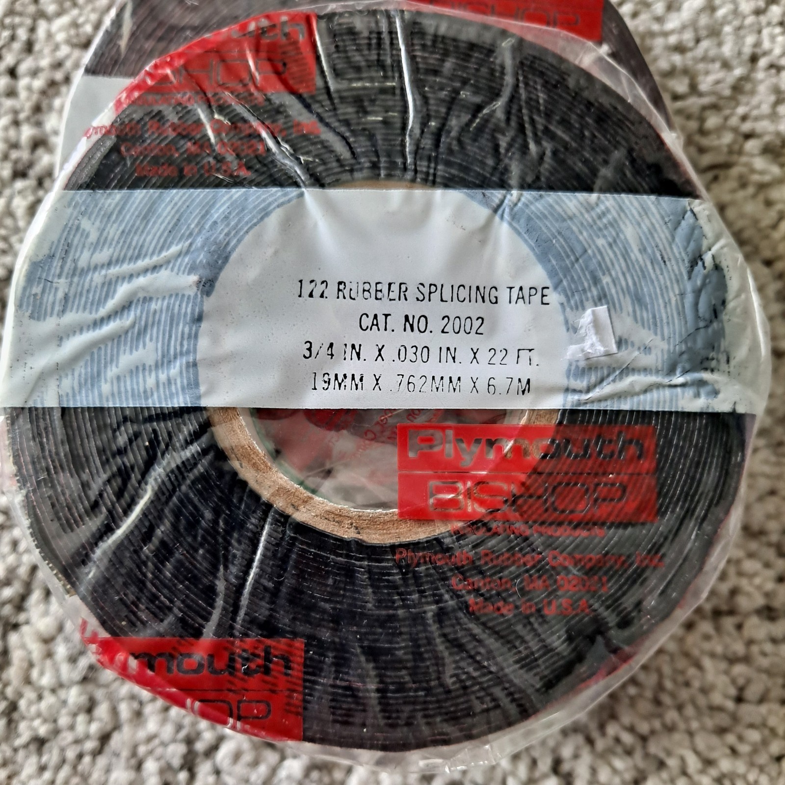 2= PLYMOUTH-BISHOP Rubber Splicing Shield Electrical Tape 3/4″ x .030″ x 22′ USA
