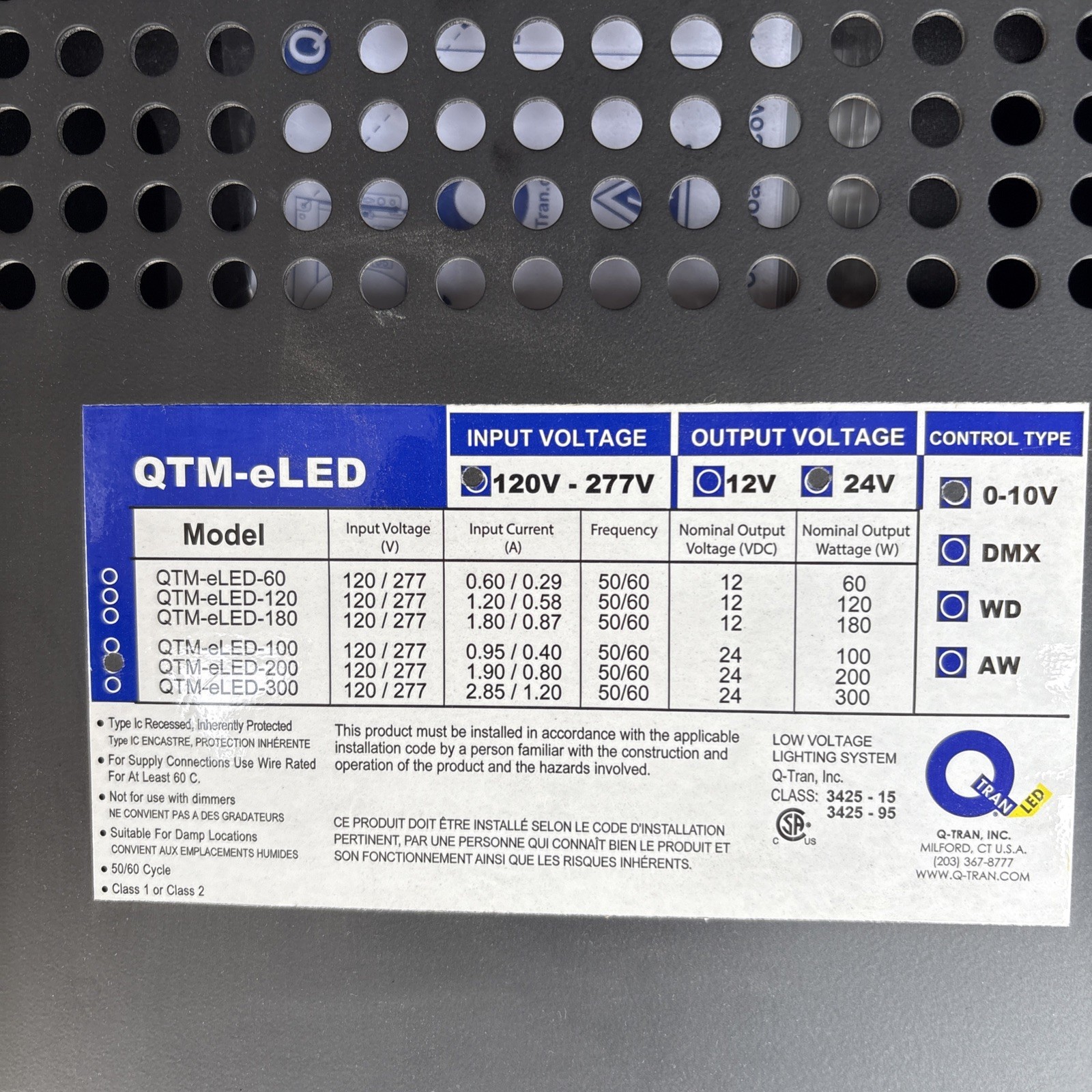 Q-TRAN QTM-ELED-200 120/277 To 24V 200w (2×100) Drivers 0-10V Dimming