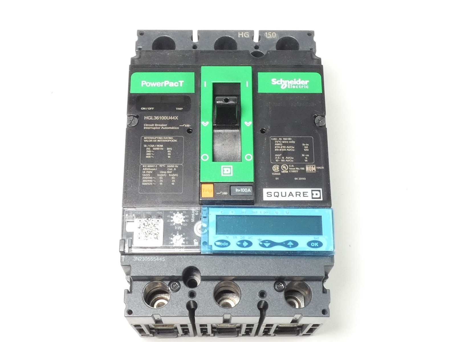 Square D HGL36100U44X Circuit Breaker 100A 3P 600VAC PowerPacT Schneider Elec…