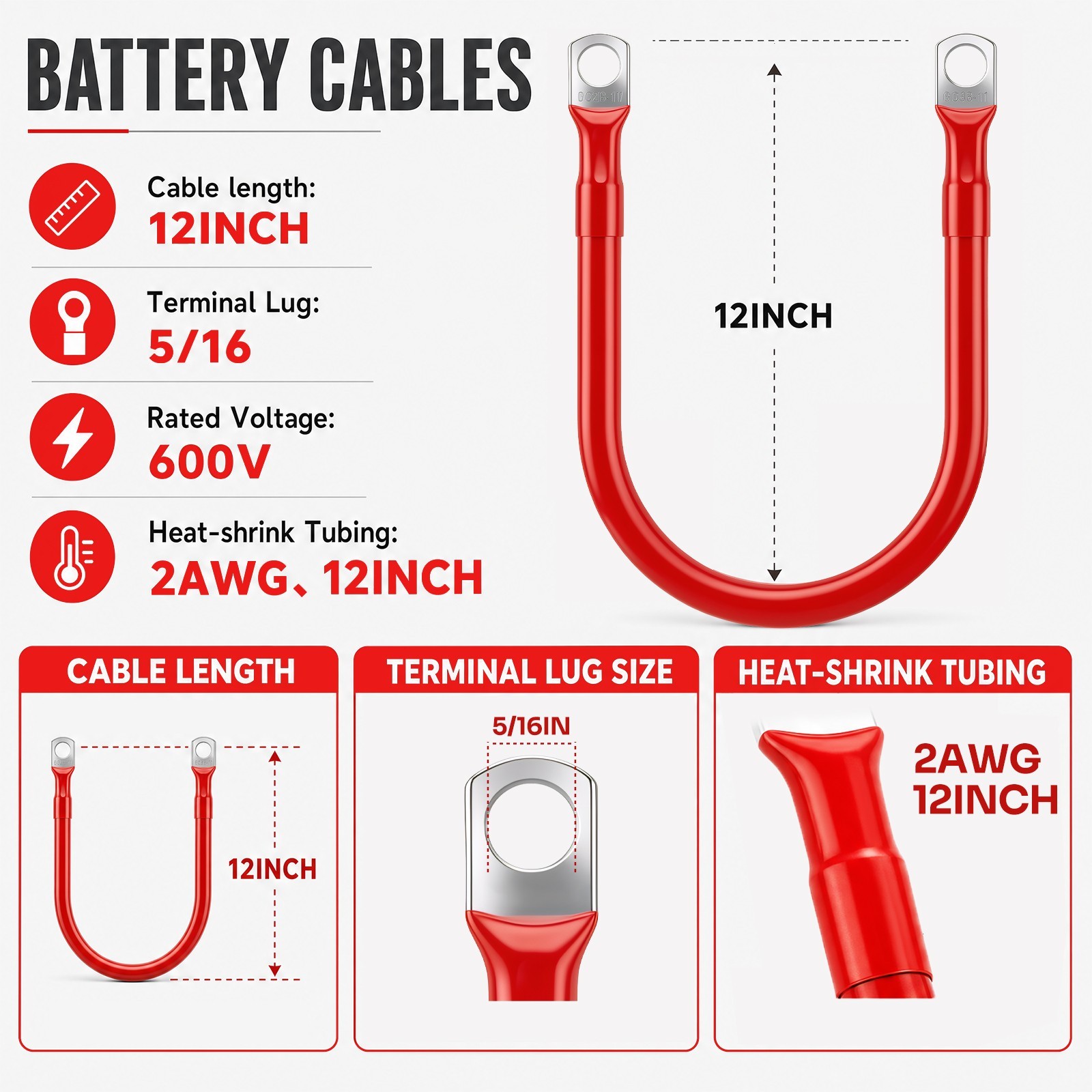 2 AWG Gauge Copper Battery Cable Power Wire Car, Marine, Inverter, RV, Solar