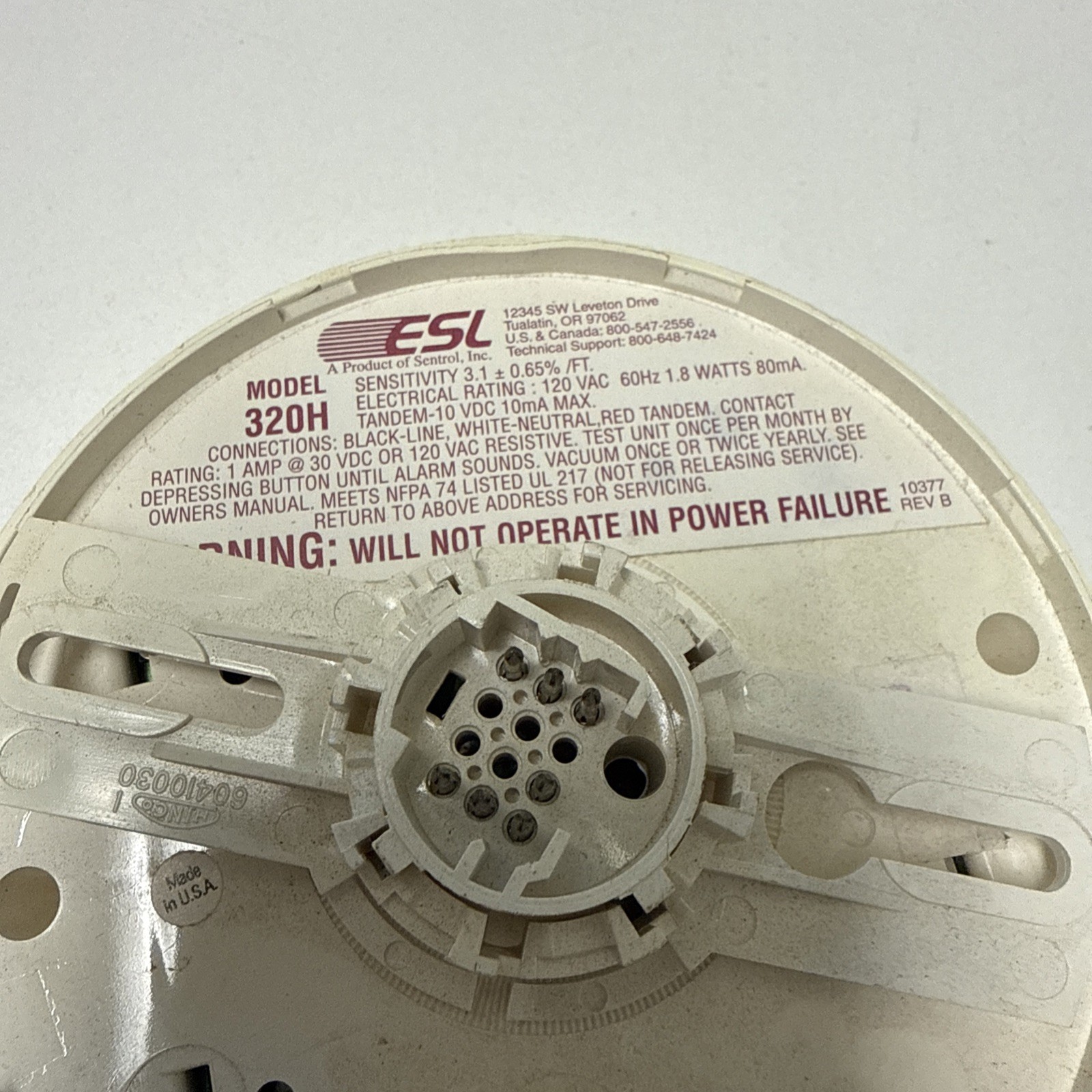 ESL 320/H 320H 120VAC PHOTOELECTRIC SMOKE ALARM Detector – Fire Alarm 135 Fixed
