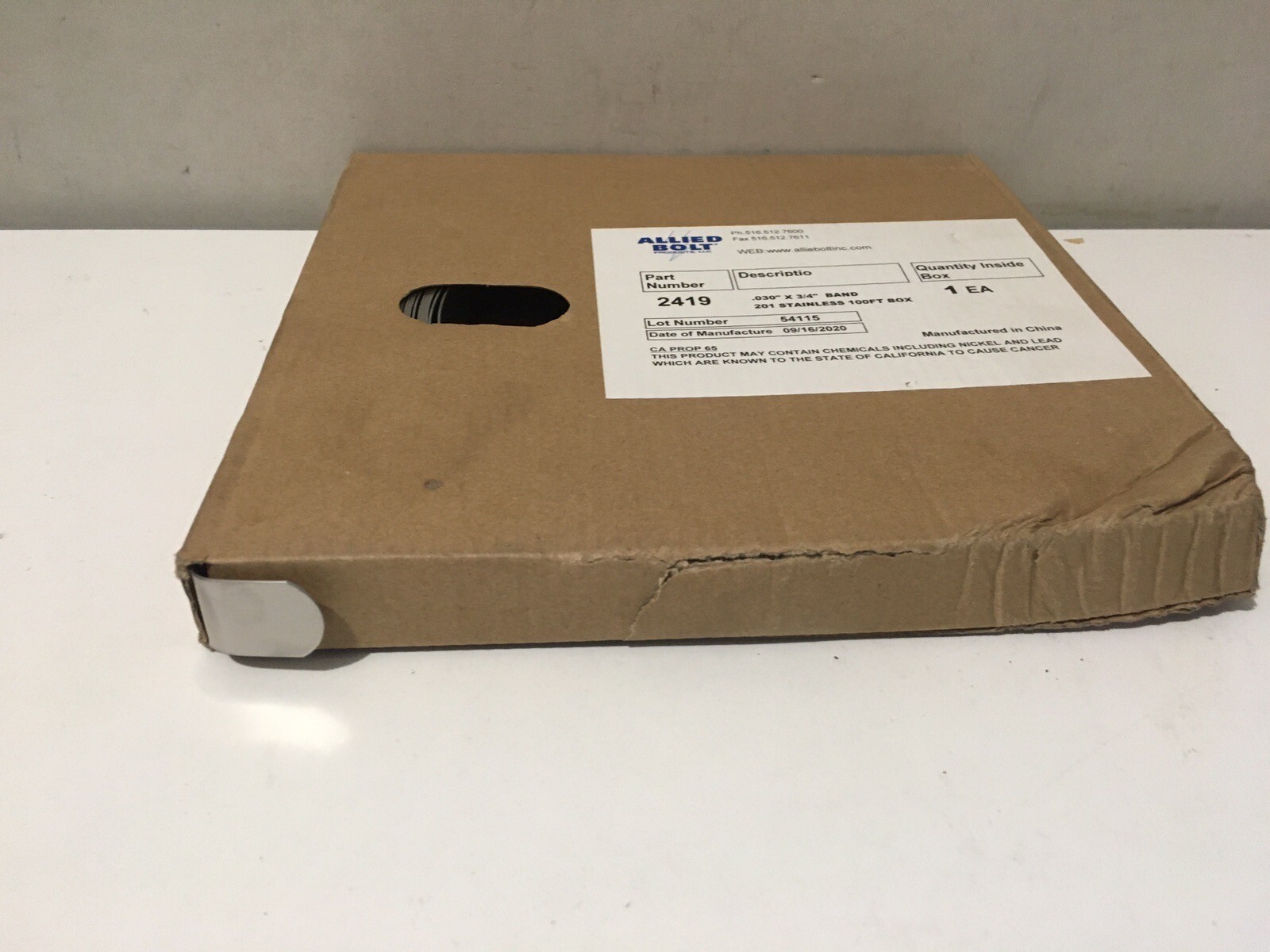 New In box Allied Bolt 2419 Band Pole Stainless Steel .030” X 3/4 Type 201 100ft
