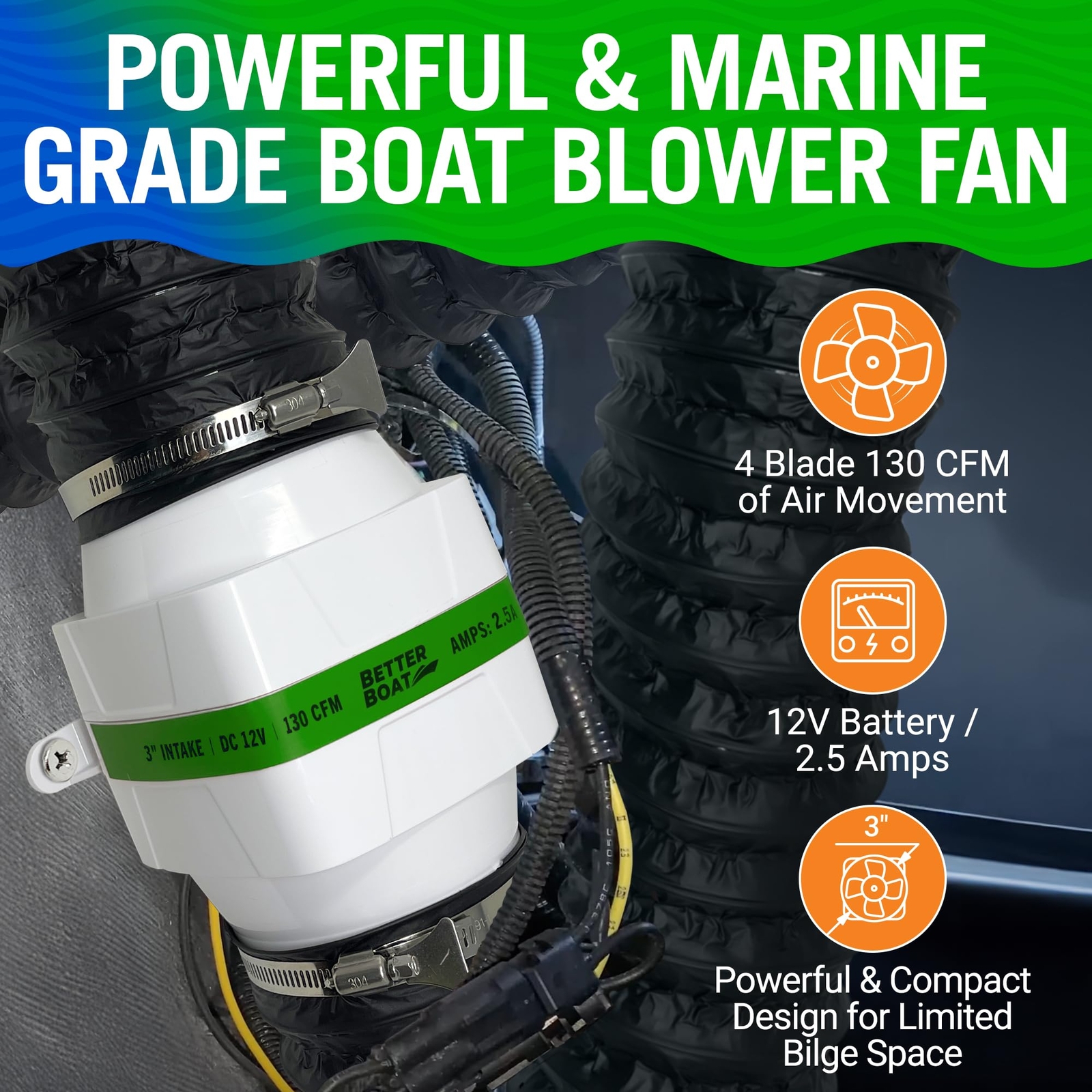Boat Blower Fan Inline 12v Blower Fan High CFM Marine Engine Boat Bilge Blower