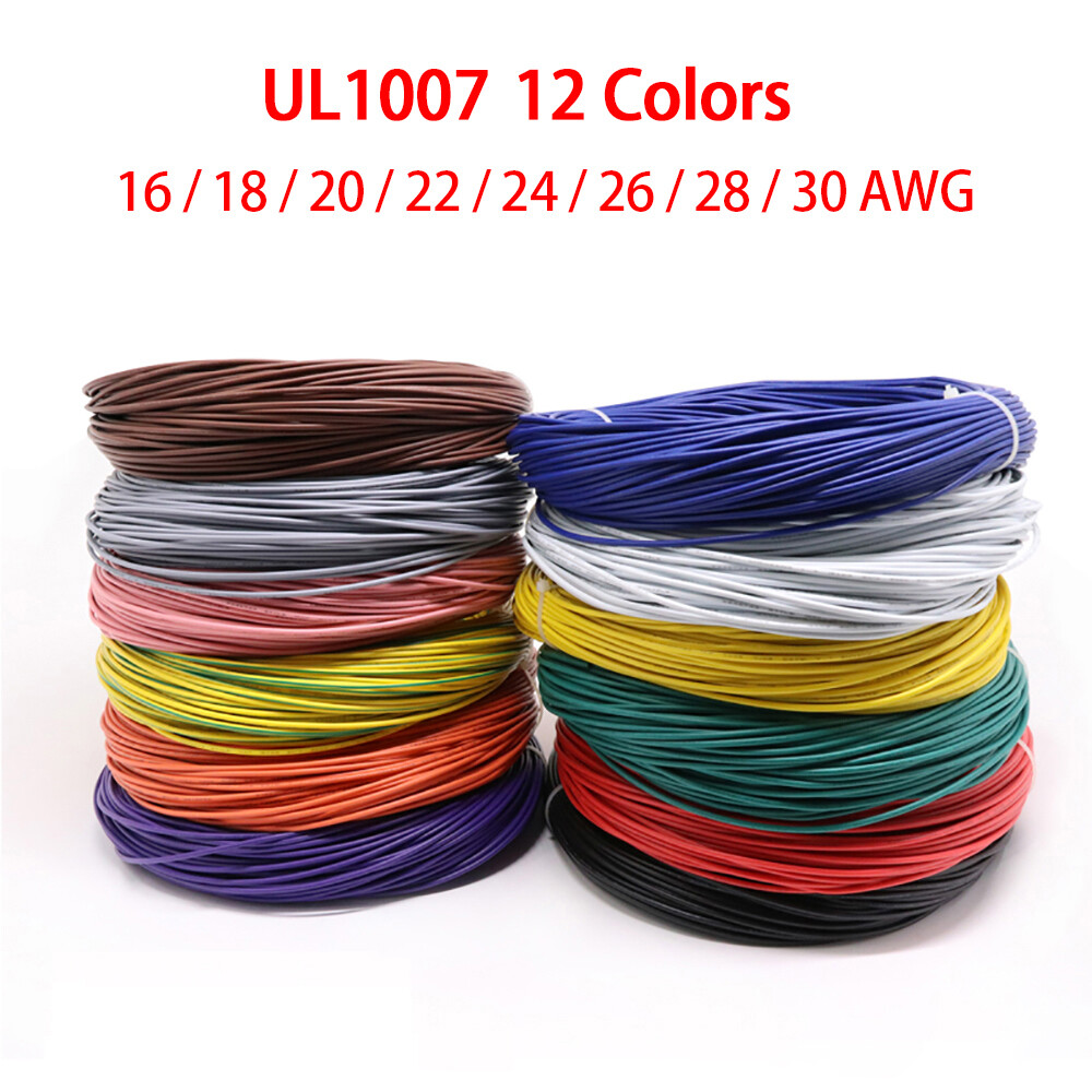 UL1007 16 AWG-30 AWG 12 Colors Flexible Electronic Wire Stranded Cable 300 Volt