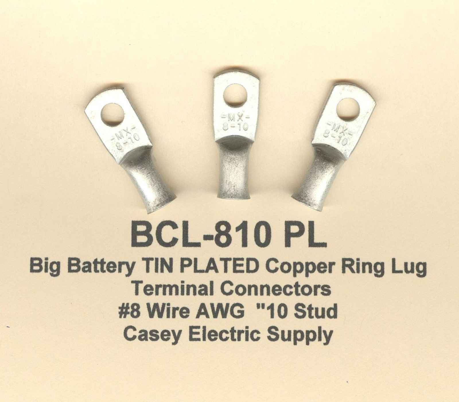 10 TIN PLATED Big Battery Copper RING Lug Connectors #8 Wire Gauge AWG #10 Stud