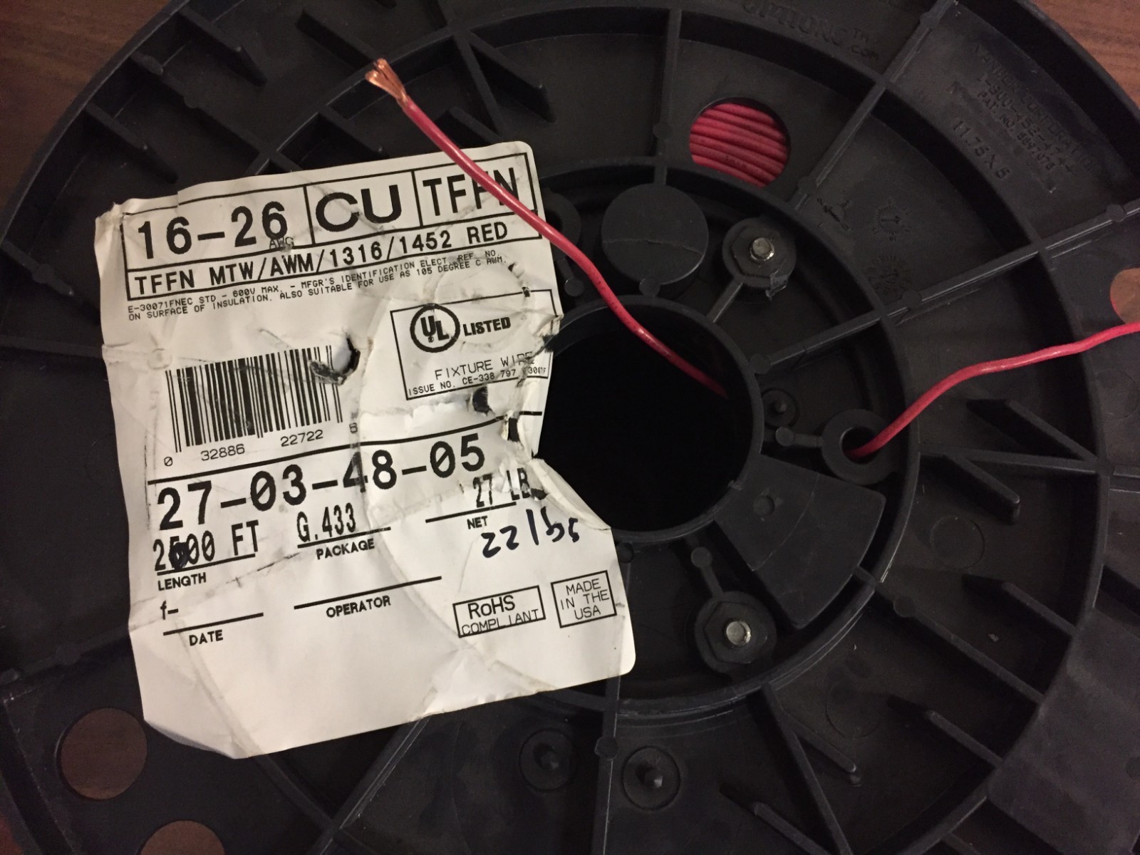 Southwire 27034805 TFFN 16-26 Str Cu Wire Red 2,000FT