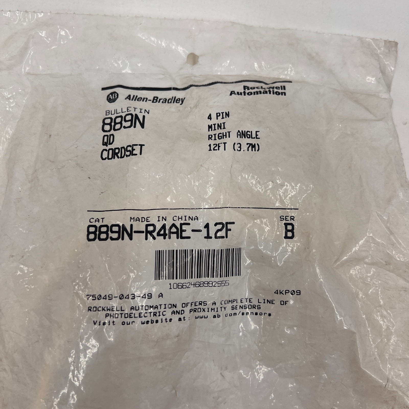 NEW Allen Bradley 889N-R4AE-12F 4 Pin Mini Right Angle Cordset 12ft