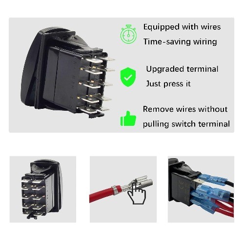 Blue LED Waterproof Momentary Rocker Switch 10 Pin ON Off ON DPDT 3 Position