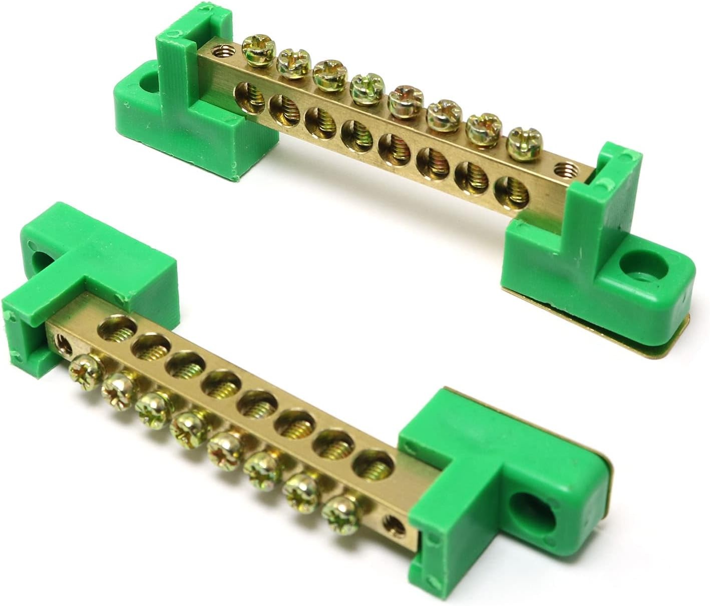 8 Position Brass Terminal Block Bus Bar, 2pcs Grounding Strip