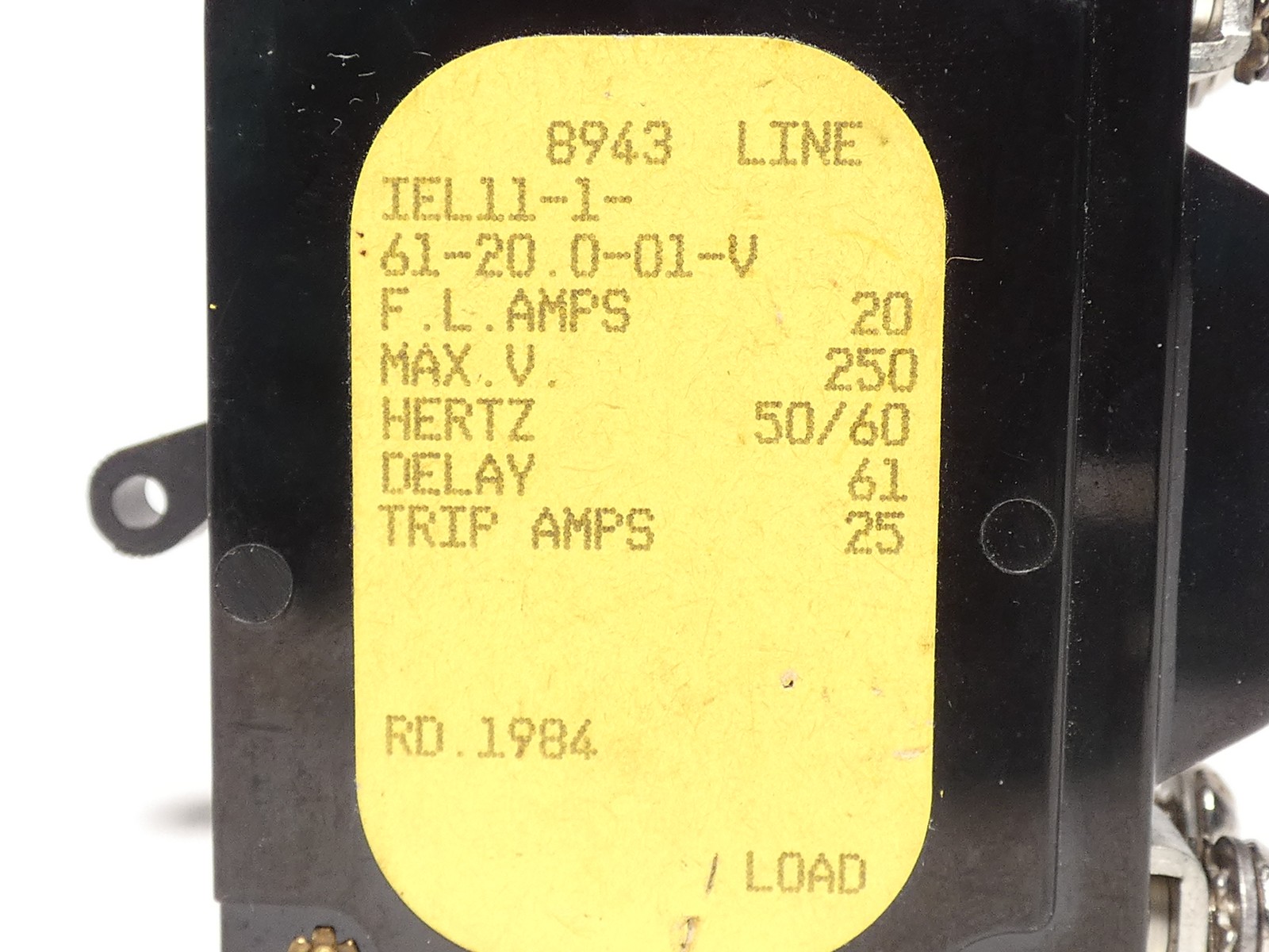 Airpax IEL11-1-61-20.0-01-V Circuit Breaker 2P 20A 250V