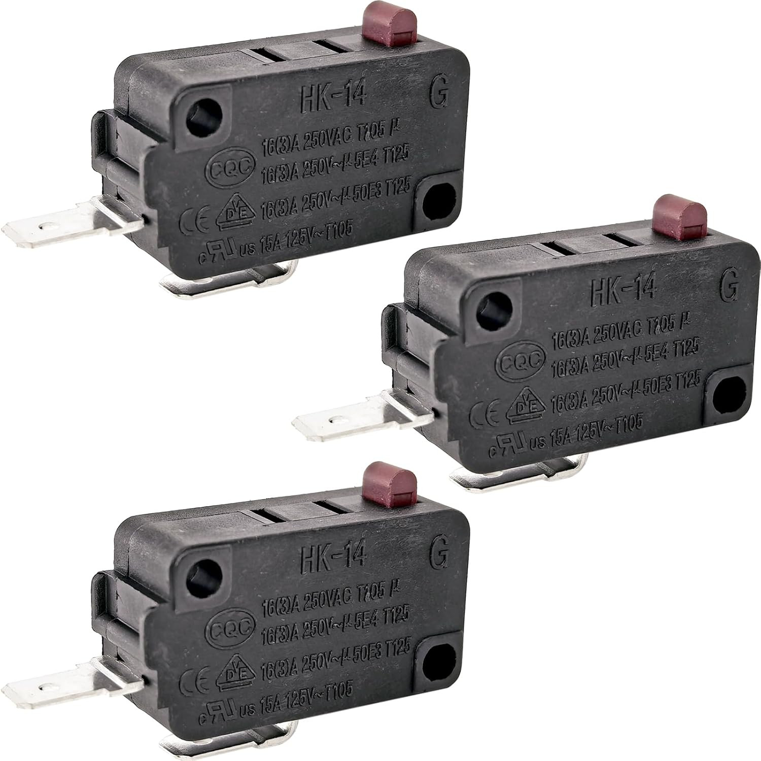 HK-14 Normally Open (NO) Micro Switch (3-Pack), 16A 125/250VAC 2-Pin Air Fryer D