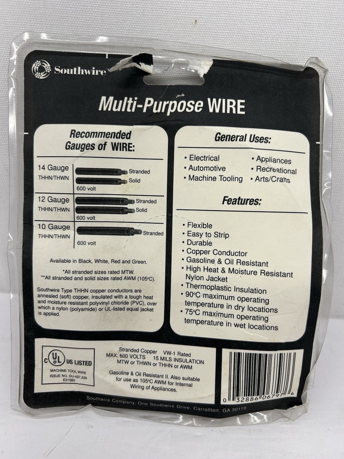 SOUTHWIRE MULTI-PURPOSE WIRE 50FT 50 FEET 14 GAUGE SOLID THHN RED