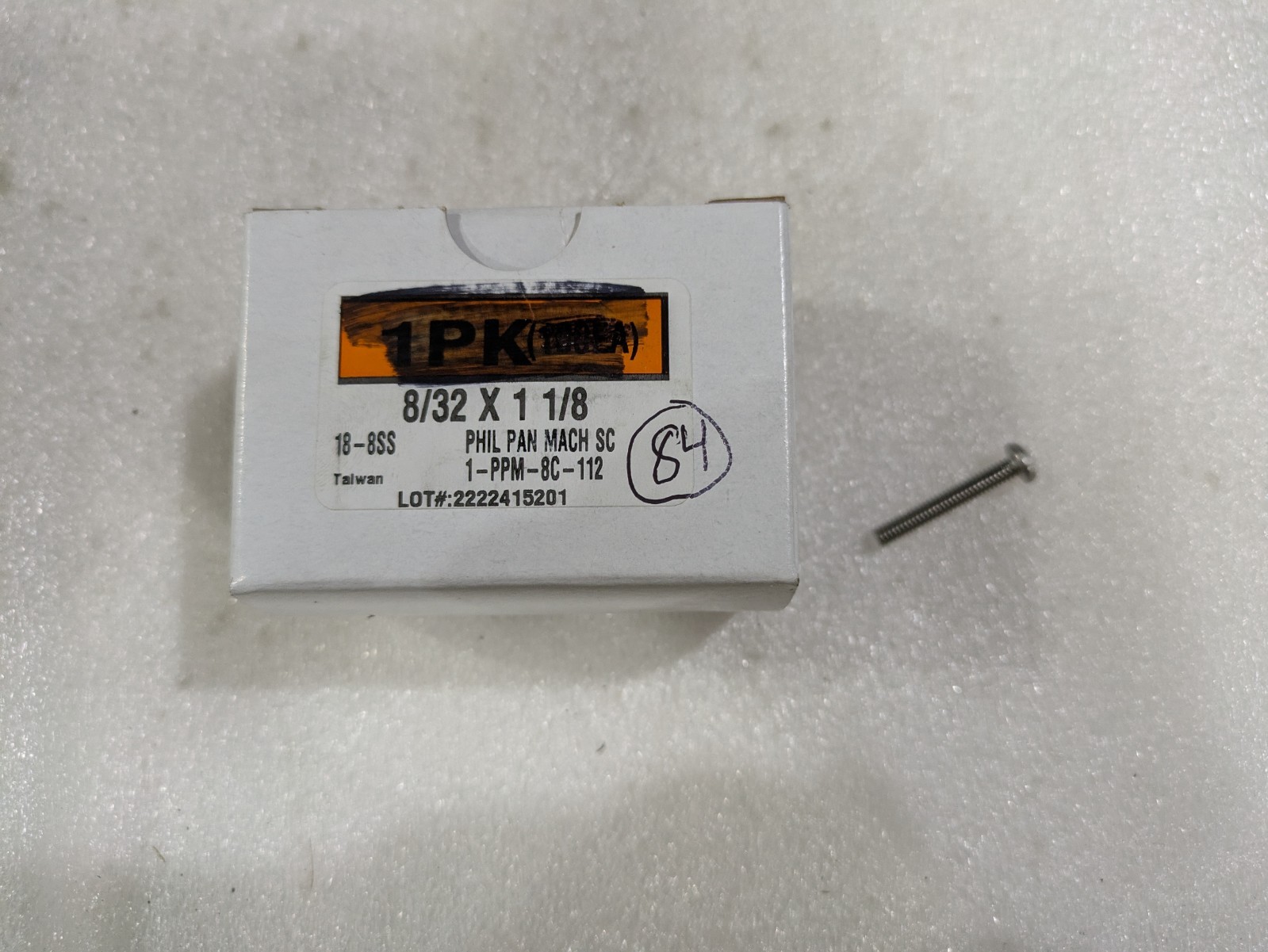 8-32 x 1-1/8in 18-8 Stainless Steel Phillips Pan Head Machine Screws Box of 84